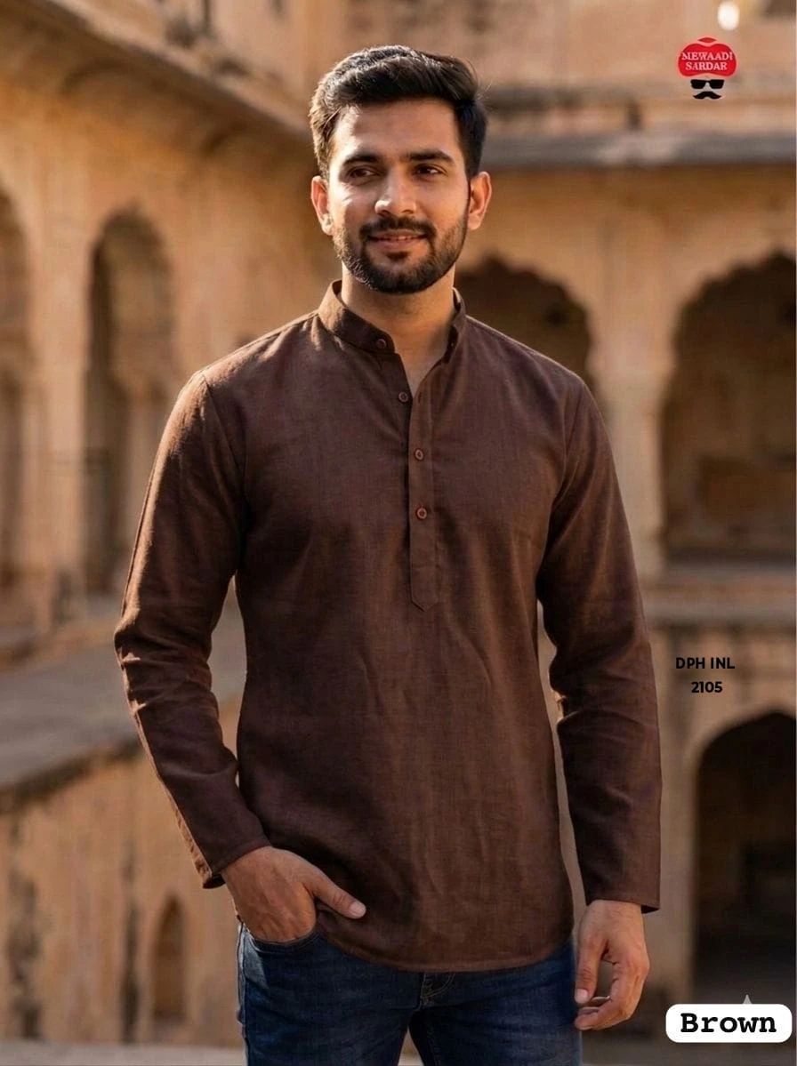 Mandarin Collar Solid Cotton Linen Short Kurta